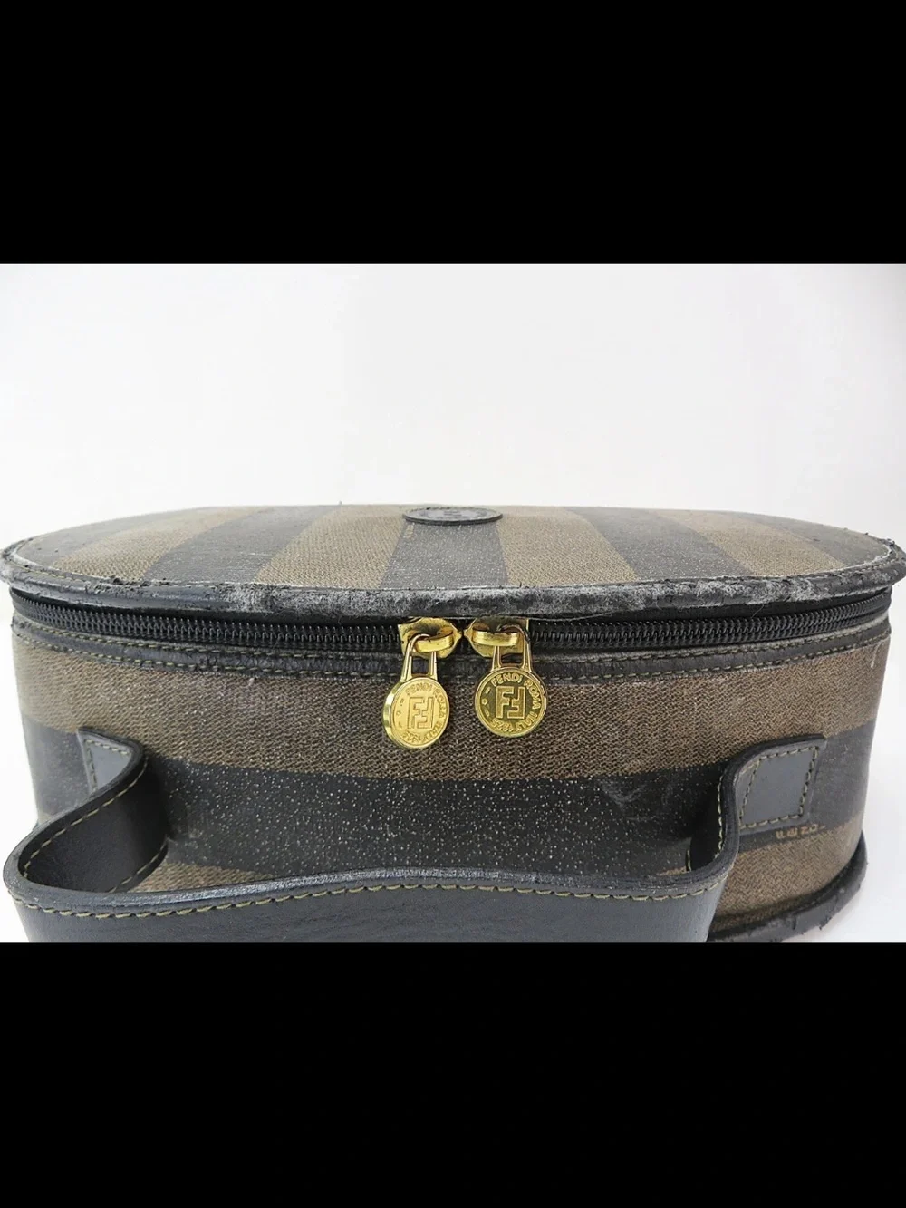 Fendi Brown and Black Striped Dome Cosmetic Case